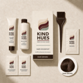 Thumbnail: Kind Hues Dark Brown hair colour kit with carton, colorant, developer, conditioner sachets, bowl, brush and gloves